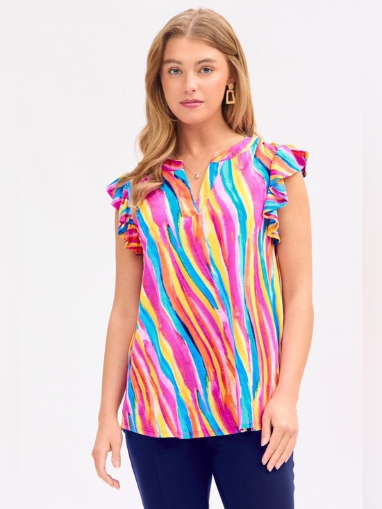 Dear Scarlett Tops - Dear Scarlett Lizzy Flutter Sleeve Top in Multi